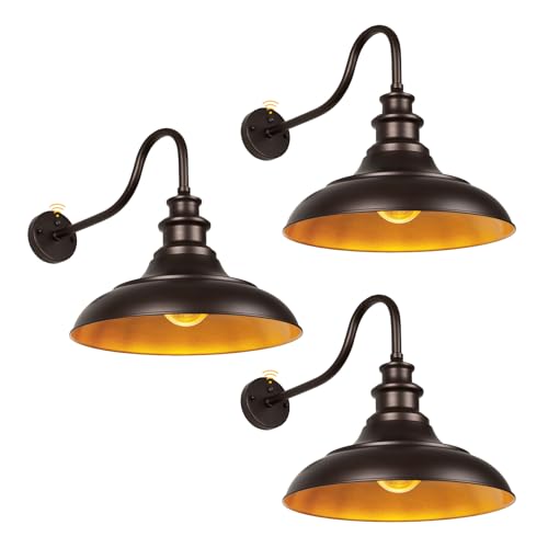 Exterior Farmhouse Barn Light, 3PCS Dusk to Dawn Outdoor Lighting, 16 Inch Vintage Outside Garage Lights Fixtures for Patio Frontdoor Entryway Doorway - color: Oil Rubbed Bronze3, size: Dusk to Dawn