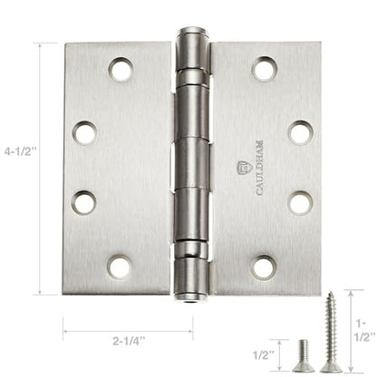 Cauldham (3 Pack) Commercial-Grade 4-1/2" Full Mortise Ball-Bearing Door Hinges - Satin Nickel - color: Satin Nickel