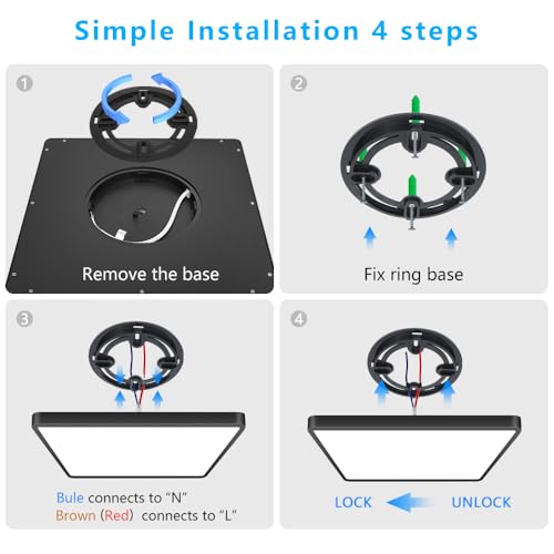 9Inch 18W Square LED Ceiling Light Fixtures Flush Mount, 4000K Natural White Ceiling Lamp, Surface Mount Modern Ceiling Lights, Black Slim Flat Panel Lighting for Bedroom, Kitchen, Bathroom - color: Natural White, size: 9 inch Black