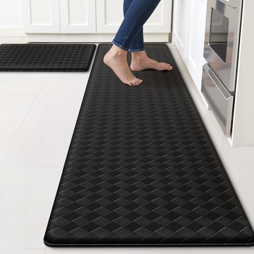 TranquilRelax Kitchen Mats, Cushioned Mats with Extra-Long Runner, Black - color: Black, size: 2-Piece | 30"+71" | Standard