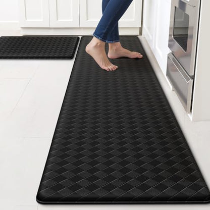 TranquilRelax Kitchen Mats, Cushioned Mats with Extra-Long Runner, Black - color: Black, size: 2-Piece | 30"+71" | Standard
