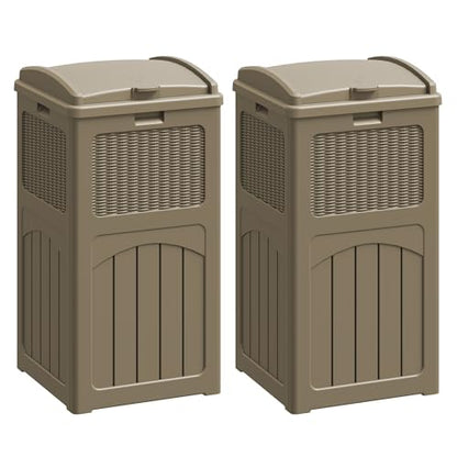 Flamaker 30 Gallon Trash Can, Resin Outdoor Garbage Can with Lid 2 Pack - color: Brown, size: 2 Packs