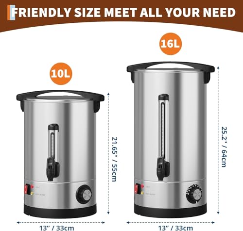70 Cup Commercial Coffee Urn,10l / 2.6Gal Double Wall Insulation Coffee Dispenser,Stainless Steel Large Hot Beverage & Water Dispenser with Automatic Temperature Control for Buffets - color: Silver, size: 70 Cups/10L