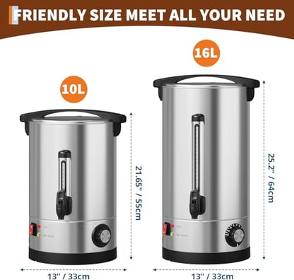 70 Cup Commercial Coffee Urn,10l / 2.6Gal Double Wall Insulation Coffee Dispenser,Stainless Steel Large Hot Beverage & Water Dispenser with Automatic Temperature Control for Buffets - color: Silver, size: 70 Cups/10L