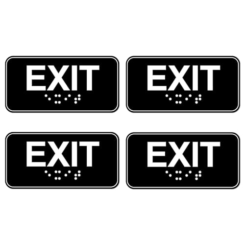 4pcs Exit Sign with Braille, 6x3in Emergency Exit Sign for Business