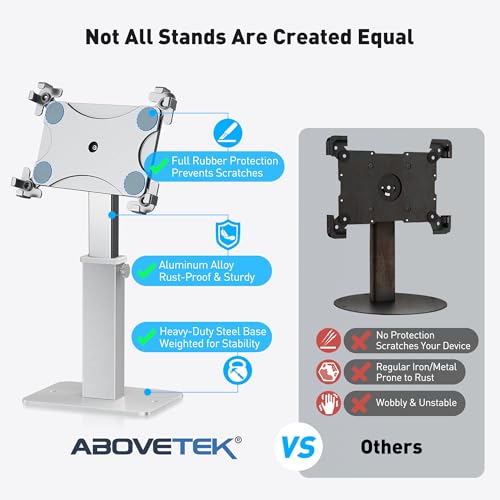 AboveTEK Anti-Theft iPad Kiosk Stand, 360 Rotation & Adj. Height 8.3"–13.4", Heavy-Duty Steel & Aluminum, Fits 9.7"-13" Tablets, Security Retail POS Tablet Stand for Business & Commercial Use (Silver) - color: Silver
