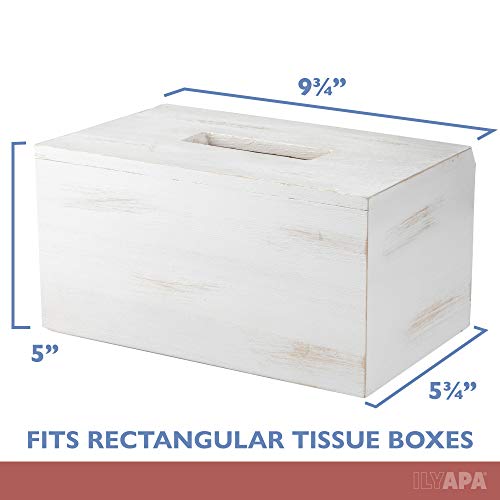 Ilyapa Rustic Wood Tissue Box Cover, Rectangular - White, Farmhouse - color: Rustic White, size: 10"x6" Rectangle