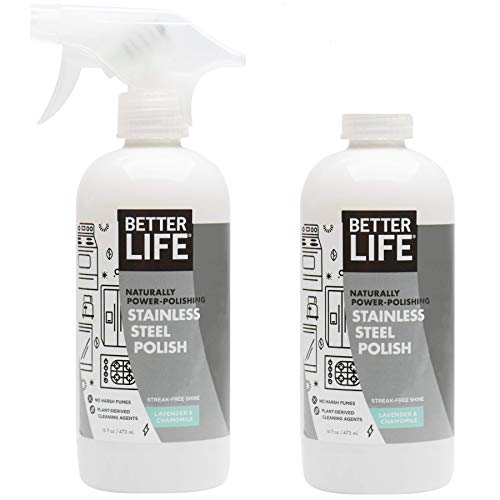 BETTER LIFE Stainless Steel Cleaner - 2 Pack 16 oz Streak-Free Stainless Steel Polish for Kitchen Sinks, Stoves, Metal Appliance, Refrigerator - Removes Grease & Water Stains - Chamomile-Lavender