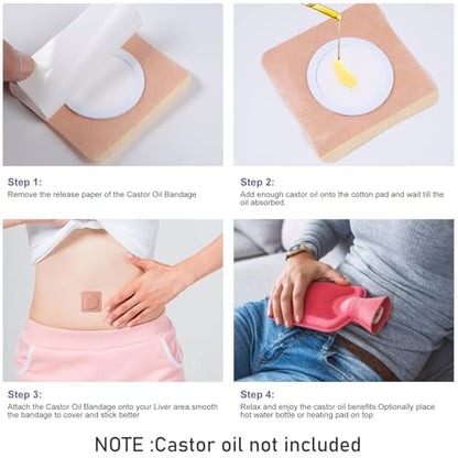 40pcs Castor Oil Pack Wrap for Belly Button, Self-Adhesive Disposable Castor Oil Belly Button Wrap Pads Spunlace Cloth Highly Absorbent Organic Cover Compress Patches No Wash (Oil Not Included)