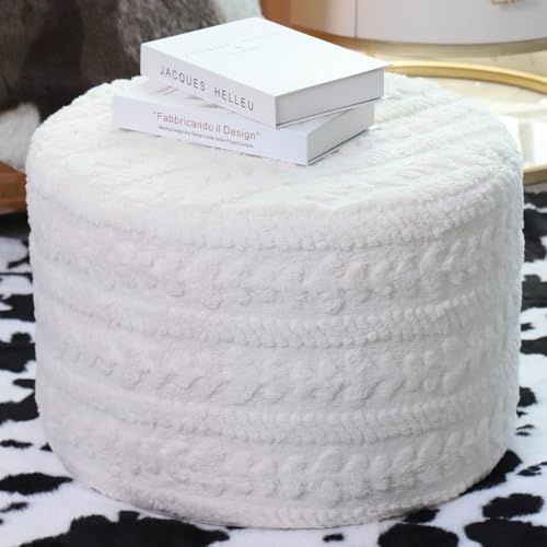Asuprui Round Footstool Ottoman, 20x14In, Ivory,Hassock,Sofa Couch Footrest - color: Cream, size: 20"D x 20"W x 14"H