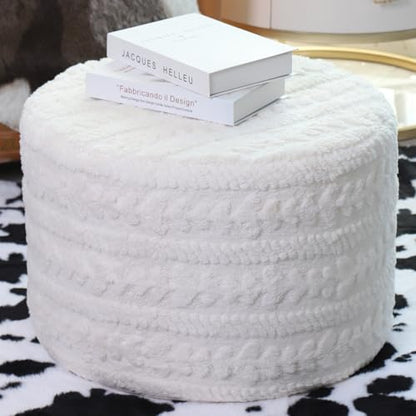 Asuprui Round Footstool Ottoman, 20x14In, Ivory,Hassock,Sofa Couch Footrest - color: Cream, size: 20"D x 20"W x 14"H