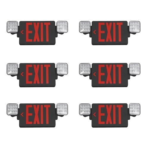 Black Red LED Exit Sign Emergency Light Combo, UL Listed Battery Backup - color: Black Red, size: 6 Pack