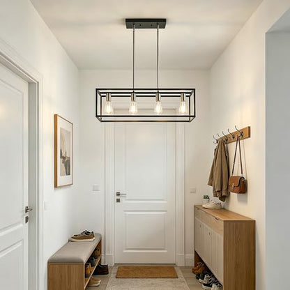 Black&Brushed Nickel Kitchen Light Fixtures Farmhouse Rectangle Chandeliers Dining Room Light for Dining Rooms, Light Fixture Matte 4-Light Industrial Pendant Lighting - color: Black & Brushed Nickel, size: 4 Lights
