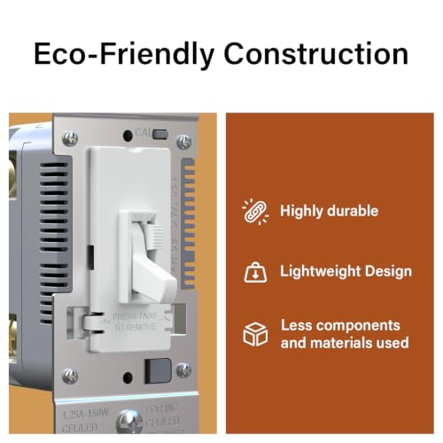 Legrand 150W Toggle LED Dimmer Light Switch Flicker-Free White 3-Pack