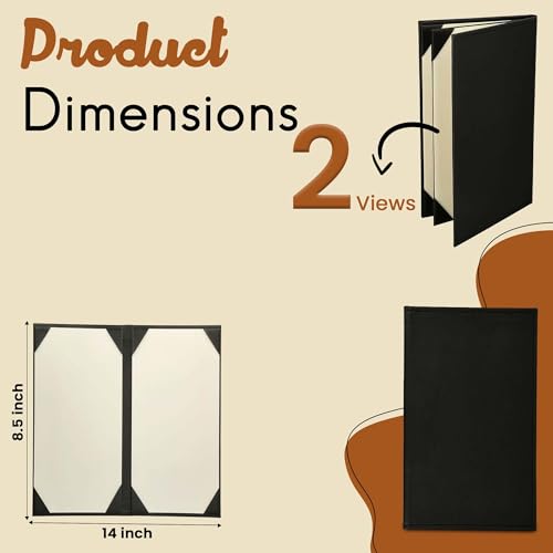Prestine Menu Covers Made of Premium Faux Leather (10-Pack) - 8.5" x 14" - 2 Views - Black - Restaurant Menu - Wine List - Bar Menu - size: 8.5”x14” - 2 Views