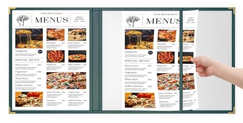 10 Pcs Green Menu Cover 8.5x14 & 4.25x14, Asymmetric Trifold, Crystal-Clear - color: green, size: Trifold/2.5 Pages - 8.5" x 14"
