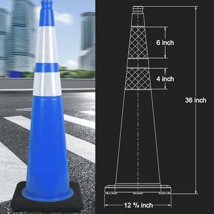 6 Pack 36" Large PVC Traffic Cones with Heavy-Duty Black Base – Durable, Weatherproof Safety Cones for Garage, Parking Lot & Road Construction Use (6, Blue, 36" Extra Large) - color: Blue, size: 36" Extra Large