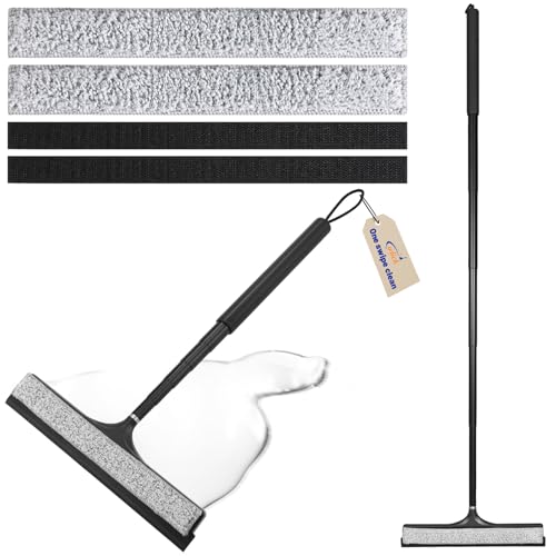 wlich Shower Squeegee with Long Handle, Telescoping Window and Floor Wiper