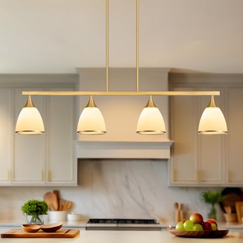 4-Light Modern Linear Chandelier for Kitchen Island Light Fixtures - color: Gold
