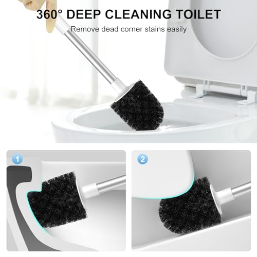 SetSail Toilet Brush and Holder, Self Closing Lid Toilet Bowl Brushes Holder and Extra Long Handle Ventilated Toilet Brush Set for Bathroom Cleaning, Nylon Bristles, White & Grey - color: White & Grey, size: 1 pack