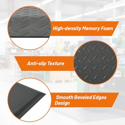 Nisorpa Anti Fatigue Mats Industrial 2' x 7' Ergonomic Standing Mat 15/16" Extra Thick Heavy Duty Commercial Diamond Plate Shop Floor Mat Support for Leg & Back Pain, Grey - size: 2' x 7'