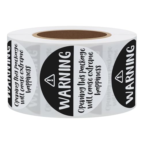 Hybsk Black and White Adorable Warning: Extreme Happiness Labels for Business Or Personal Use, 1.5 inch, 500 Small Business Stickers On a Roll