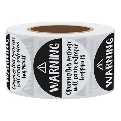 Hybsk Black and White Adorable Warning: Extreme Happiness Labels for Business Or Personal Use, 1.5 inch, 500 Small Business Stickers On a Roll