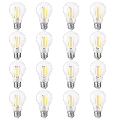 FLSNT A19 LED Light Bulb, 5000K Daylight, Clear Glass, E26 Base, 16 Pack - color: 60w Daylight, size: 16 Count (Pack of 1)