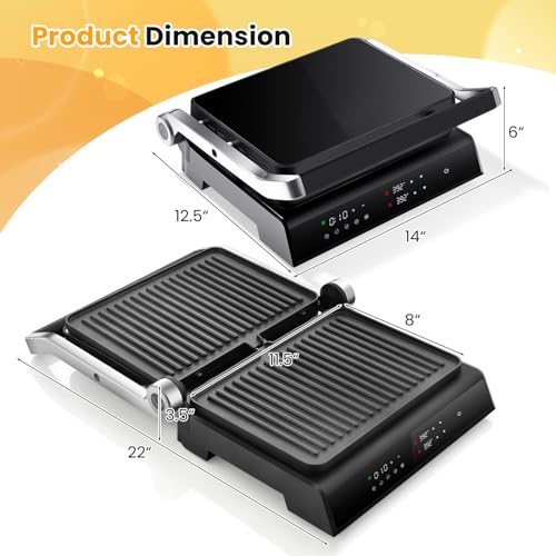COSTWAY Electric Panini Press Grill, Gourmet Sandwich Maker with Tongs