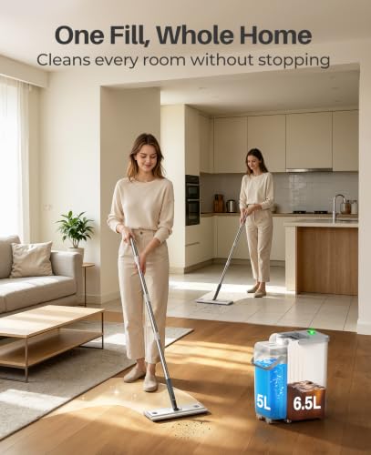 Mop and Bucket Set, Flat Mop and Bucket System for Floor Cleaning - size: 3 mop pads