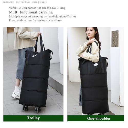 4-in-1 Expandable Rolling Duffel Bag with Detachable Wheels, 28L-80L Collapsible Luggage with Bonus Spare Wheel, Foldable Travel Trolley for Carry-On, Weekend, Shopping & Moving (Black) - color: Black