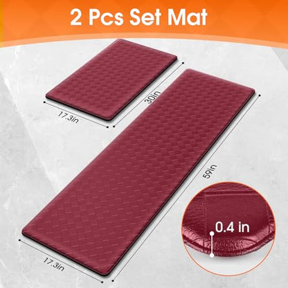 TranquilRelax 2-Piece Kitchen Mats, Cushioned Non-Slip Floor Mats, Burgundy - color: Burgundy, size: 2-Piece | 30"+59" | Standard