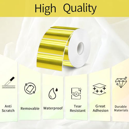 2x1 Inch Thermal Labels, Holographic Gold Thermal Printer Stickers, Waterproof Self-Adhesive Shipping Label Printer Sticker for Barcode, Name, Address, 300 Labels/Roll - color: Gold, size: 1*2 inch/1 roll