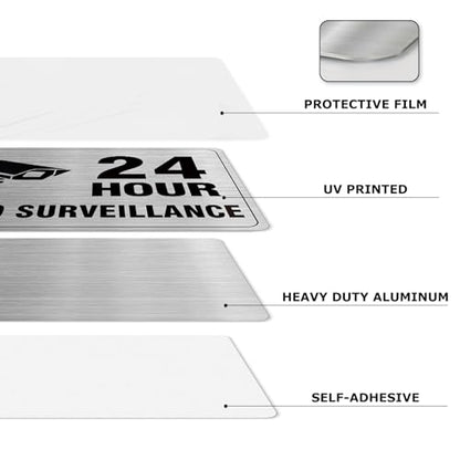 EVQ 24 Hour Video Surveillance Sign Aluminum Silver 8 x 6 Inch 2 Pack - color: 24 HOUR VIDEO SURVEILLANCE - 8"×6"
