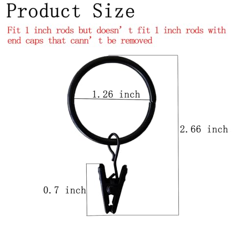 16 Pack Curtain Rings with Clips, Window Clip Rings Black Curtain Hooks Hangers Clip Rings for Hanging Drapery Drapes Bows, Small 1.26 Inch in Diameter, Fits up to 1" Rod - color: Black, size: 16pcs-1.26in