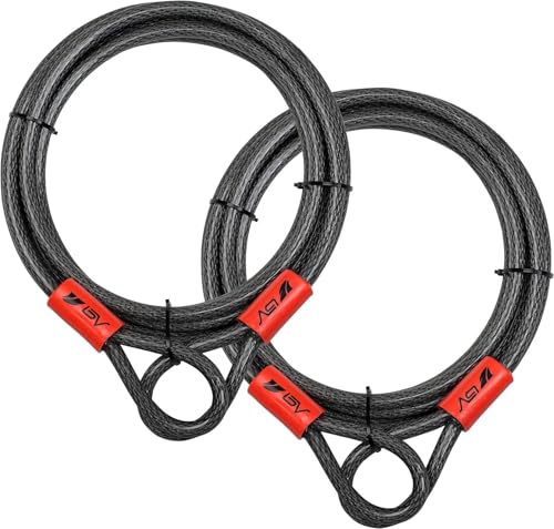BV Heavy-Duty 15FT Security Cable with Loops-10mm (3/8 Inch) Cut-Resistant Braided Steel Cable-Versatile & Weatherproof-Security Chain for Padlock, Chain Lock, Wire Lock (Pair) - color: Pair, style: 15 FT