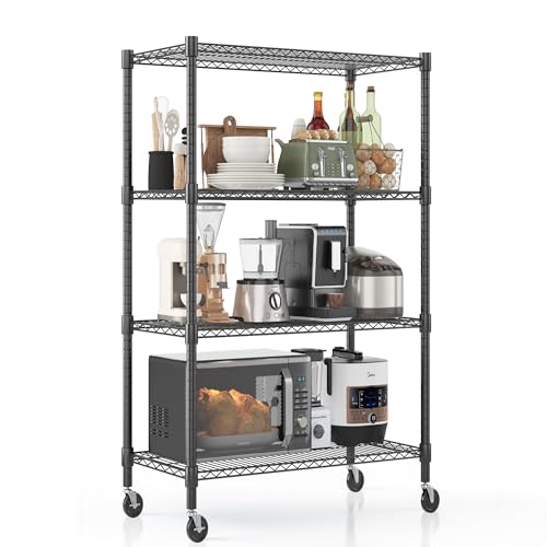 Homdox Heavy Duty Metal Shelves for Storage, 4 Tier Storage Racks and Shelving, Commercial Adjustable Wire Shelving Unit on Wheels, Garage Rack Pantry Shelves Kitchen Shelving, 18"x36"x72", Black - color: Black, size: 18"Dx 36"Wx 72"H, 4 Tier