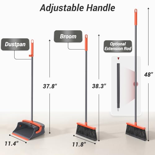 Broom with Dustpan Set for Pet Hair & Dust Cleanup, Orange & Gray - color: Orange & Gray