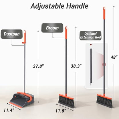 Broom with Dustpan Set for Pet Hair & Dust Cleanup, Orange & Gray - color: Orange & Gray