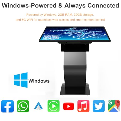 43 Inch Touch Screen Kiosk, 10pt PCAP Capactive Touch Screen Digital Signage, Windows OS K-Style Indoor Digital Signage, Interactive LCD Display Signage, U-Disk Publish Content, Split Screen - color: 43"+Black (Windows OS)