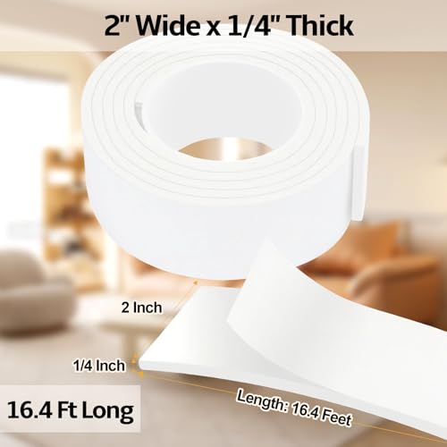 16.4 Feet Foam Weather Stripping Tape,2 Inch W x 1/4 Inch T,High Density Insulation Tape,Self-Adhesive Seal Strip for Doors & Windows-Draft Blocker,Soundproofing,Waterproof,White - color: White, size: 2 IN x 1/4 IN x 16.4FT