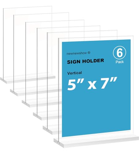 newnewshow 5“x7” Acrylic Sign Holder 6 Pack Vertical T Shape Double-Sided Desktop Display Holder - size: 6 Pack 5x7