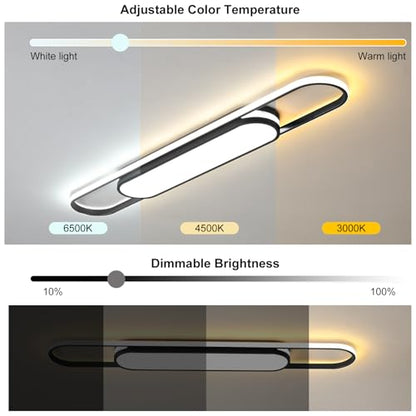 Qcyuui Modern LED Ceiling Light, 43.3" Dimmable Linear Flush Mount - color: Black/Dimm/43.3in/45W, size: 43.3in