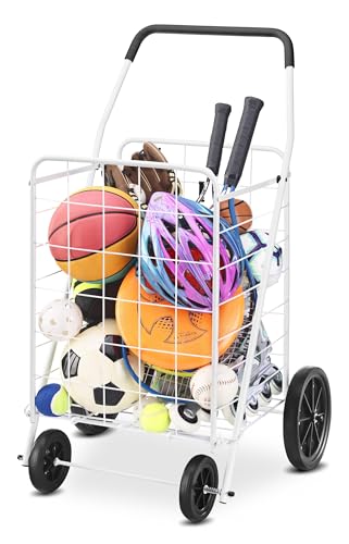Whitmor Deluxe Utility Foldable Shopping Cart with Wheels, 100 Lb Capacity, Heavy Duty Grocery Cart with Steel Frame, Foam Handle, Rolling Folding Utility Trolley for Grocery, Laundry, Travel, White - size: 15.75"L x 17.75"W x 40.5"H, White