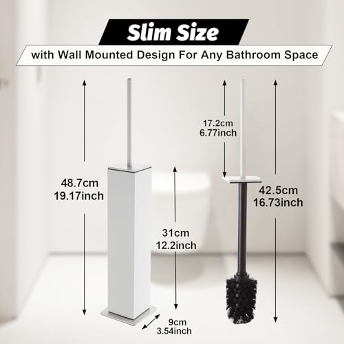 BGL Toilet Brush with Holder Set White Aluminium Standing for Bathroom Toilet Bowl Cleaner Brush and Holder Set, Square Design - color: White-standing