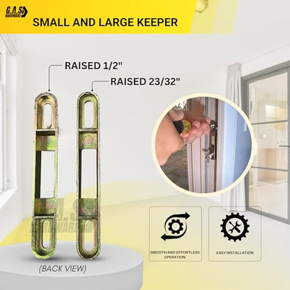 Sliding Door Mortise Lock and Trim Plate Keeper | 1" Wide Mortise Lock and Two Keepers with 5-1/4" Screw Holes with 45 Degree Keyway | Fix and Repair Patio Glass Door Latch Lock Set - size: Mortise Lock with Trimplate/Keepers