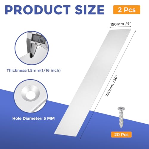 2 Pcs Door Kick Plates - 6 x 30 Inches Door Push Plate (Silver) - color: Silver, size: 6 x 30 Inch