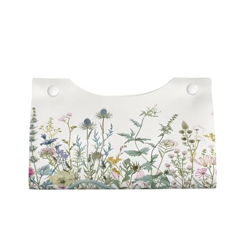 Tissue Box Cover Wildflowers Leaves Rectangle PU Leather Tissue Box Holder for Car Bathroom Bedroom Desk Tabletop Decor - color: Wildflowers Leaves