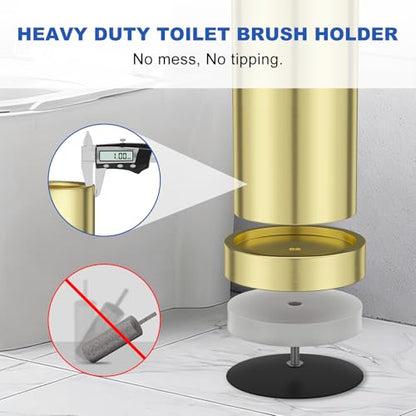 304 Stainless Steel Toilet Brush and Holder Set, Toilet Bowl Brush and Holder, Heavy Duty with Long Handle, Removable Inner Bowl and Splash Protection for Bathroom - color: Light Gold