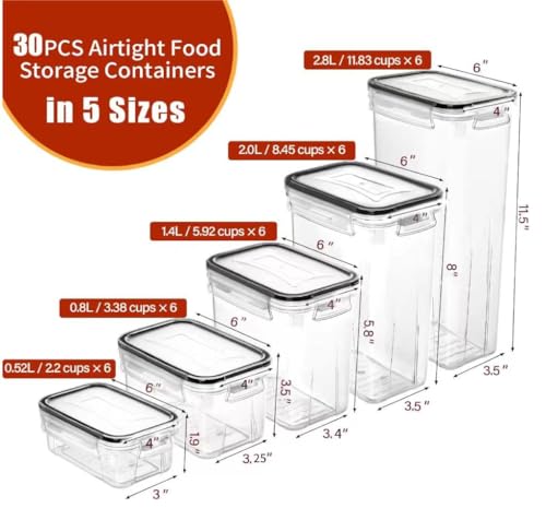 PRAKI 30 Pack Airtight Food Storage Containers for Organizers and Storage - color: Black-30 Piece